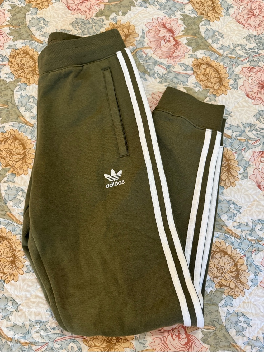 adidas Olive Green Joggers with White 3-Stripes